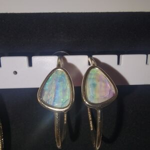 Gold and Iridescent Stone Earrings